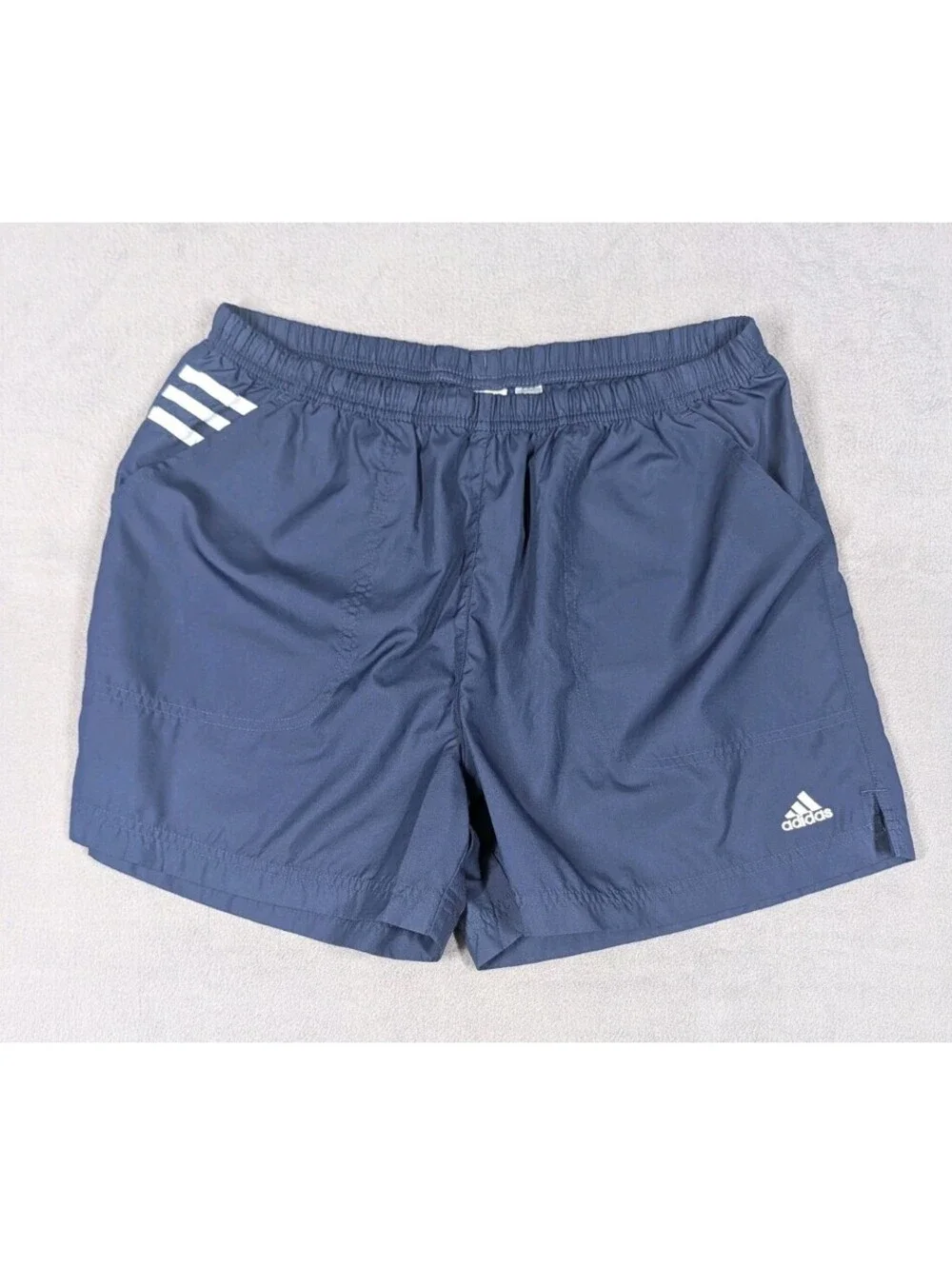 Adidas Mens M Navy Vintage Y2K 2004 Running Shorts 3 Stripe Athletic Nylon Retro